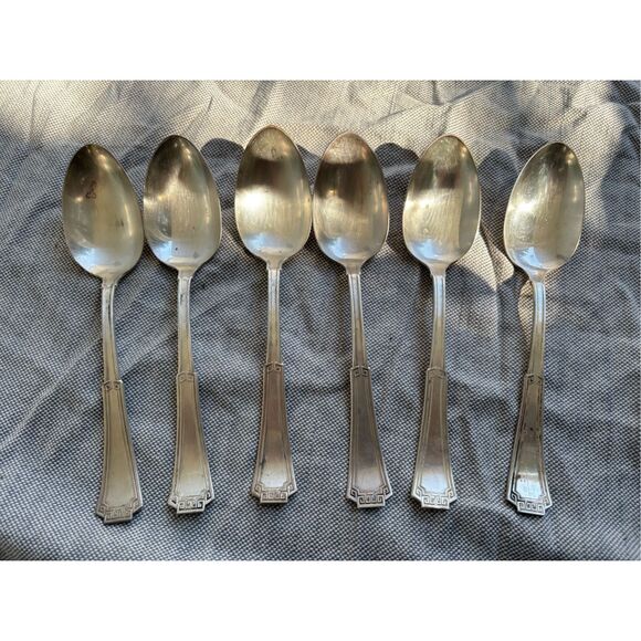 x6 1881 ROGERS ANTIQUE c1915 Grecian Silverplated 7 3/4” Spoons - Picture 1 of 7